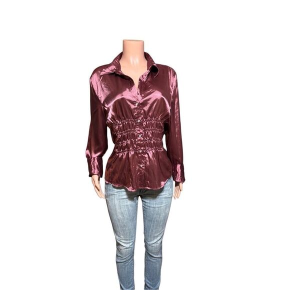 ReneeLamor Women long sleeve button up rose polyester shirt XL - Picture 2 of 7